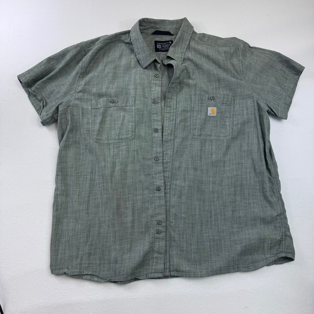 Carhartt Mens 2XL Green Relaxed Fit Short Sleeve Button Down Shirt TW5701-M